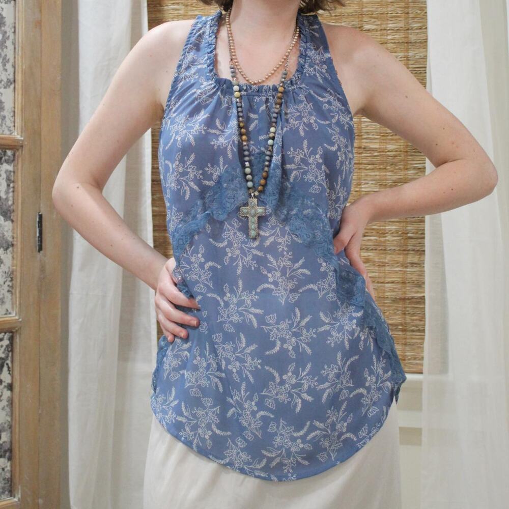 Blue floral tank top